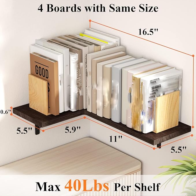 Love-KANKEI Corner Shelf Wall Mounted Set of 4, Floating Wall Shelves - Image 3