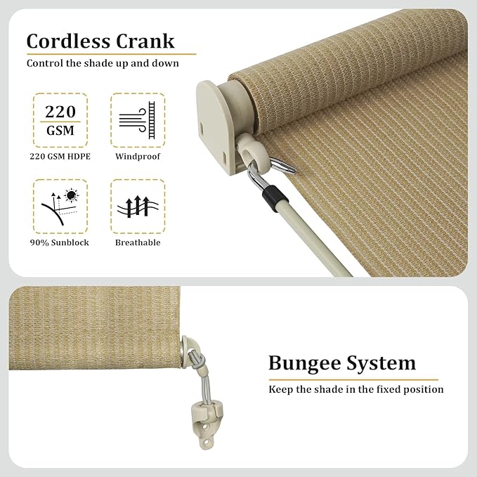 Shade&Beyond Outdoor Roller Shades 4' W x 8' H Cordless Patio Roll Up Blinds - Image 5