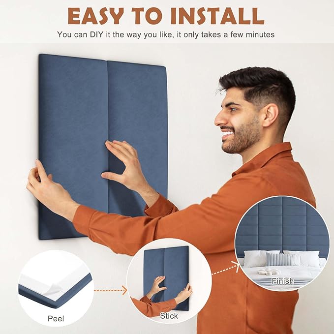 IFNOW Wall Mounted Upholstered Headboard Full, 3D Peel and Stick Soundproof - Image 5