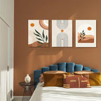 Boho Wall Art Set of 3, MidCentury Modern Wall Prints Framed Canvas Paintings - Image 3