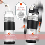 Glass Water Bottle for Protein Mixes 24 oz Shaker Bottles with Ball Portable Glass Shaker Blender for Fitness BPA Free Leakproof