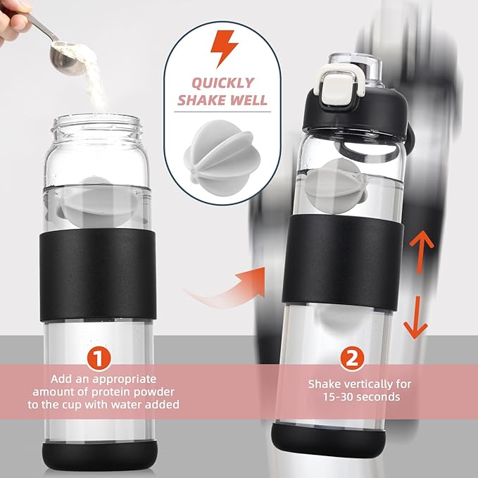 Glass Water Bottle for Protein Mixes 24 oz Shaker Bottles with Ball Portable Glass Shaker Blender for Fitness BPA Free Leakproof