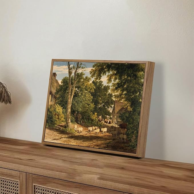 OIQArtOIQ Vintage Framed Wall Art Rural Farm Scene Canvas Art Prints - Image 5