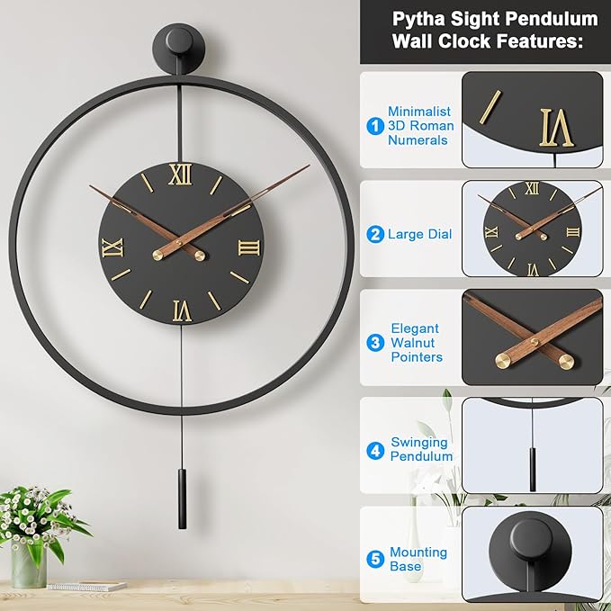 34.6×24 Inch Large Modern Decorative Oversized Pendulum Wall Clocks - Image 2