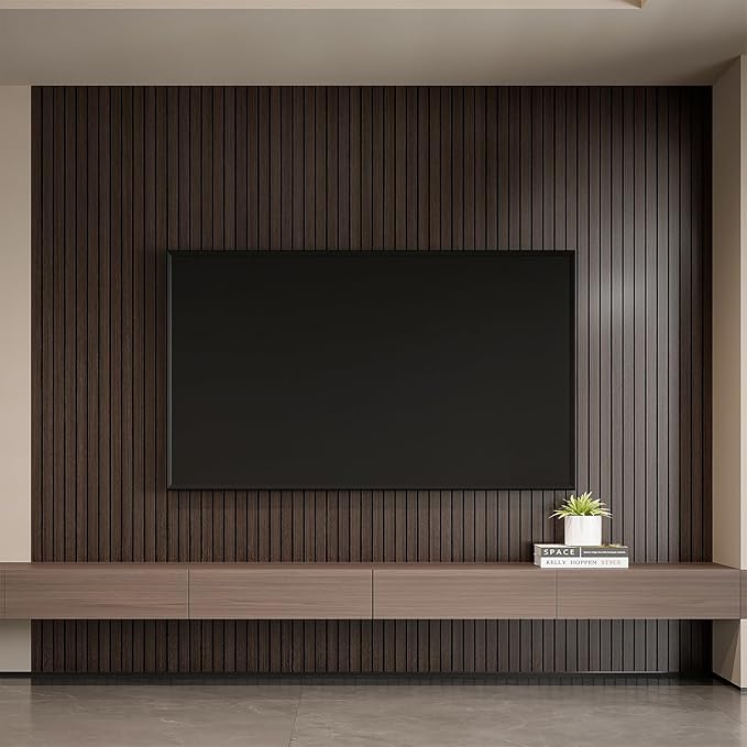 YLL YLL PVC Slat Wall Panel Peel and Stick 118"x 15.7" Faux Smoked Wood Grain - Image 4