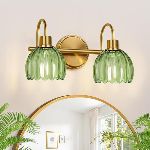 2-Light Bathroom Vanity Light, Brushed Gold Vanity Wall Light Over Mirror by Meybiok