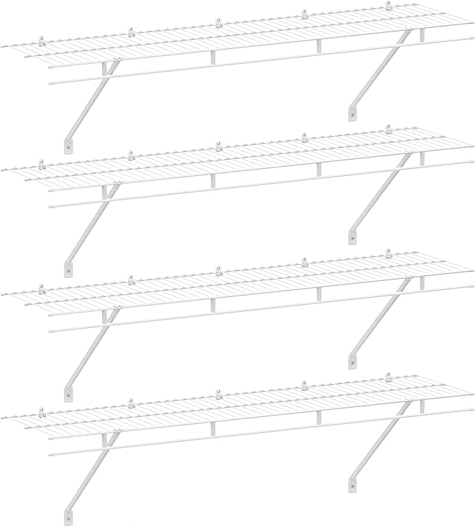 HAUSHOF Closet Shelves Wall Mounted 4-Pack, 4 ft x 12in White Wire Shelving by HAUSHOF