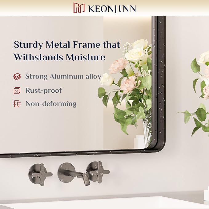 Keonjinn Black Bathroom Mirror for Over Sink, 48” x 36” Large Matte Black - Image 7
