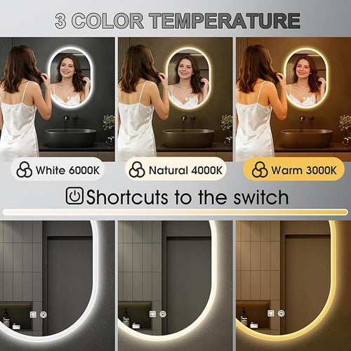 16x24 LED Bathroom Mirror with Lights Oval, Lighted Bathroom Vanity Mirror - Image 2