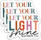 (3 Pack) Christian Stickers - Let Your Light Shine Matthew 5:16 - Bible Verse Waterproof Vinyl Decals for Tumblers, Laptops, Water Bottles, Scrapbooks – 3" x 2.3"