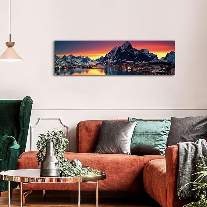 AREBOLO Sunset Mountain Canvas Wall Art Lake Landscape Pictures Nature Wall - Image 4