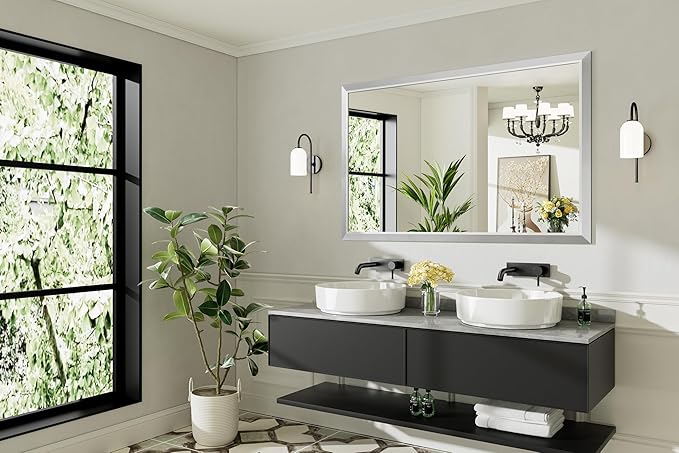 55x36 Inch Brushed Silver Bathroom Mirror - Image 8