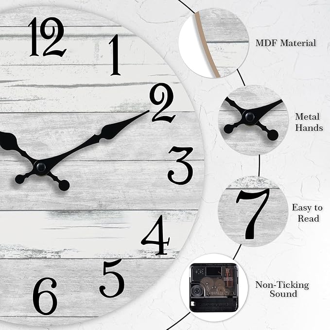 KECYET Wall Clock Battery Operated 16 Inch Large Gray Silent Non Ticking - Image 6
