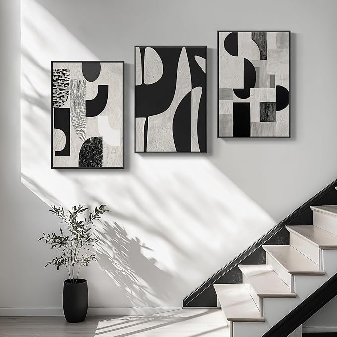 Large Framed Black and White Abstract Wall Art - Image 2