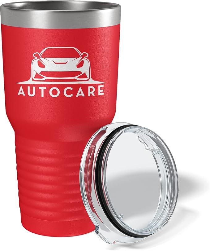 Personalized 30oz (17 Colors) Printed Insulated Stainless Steel Powder Coated Tumbler with Lid - Custom Bulk Promotional Items with your Logo - Bulk Company Small Business Party Favors (Red)