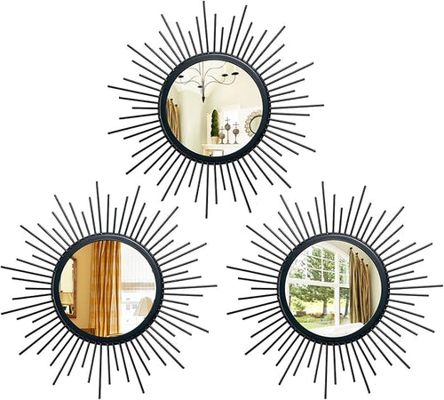 3 Set Black Mirrors for Wall Decor Metal Mirrors Small Mirror Sets Hanging by Cityelf