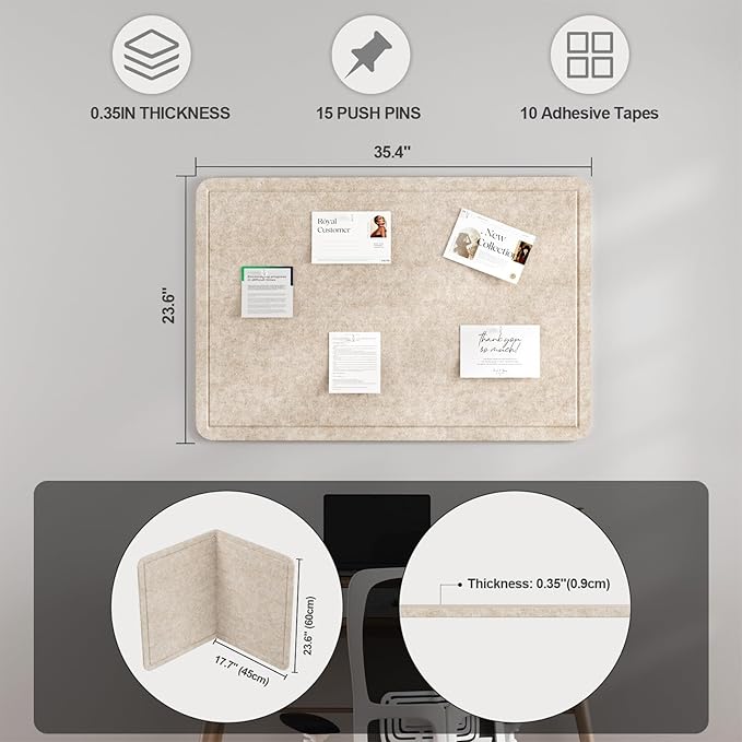 Large Felt Bulletin Board for Wall, Soft Felt Cork Board for Office, Home - Image 2