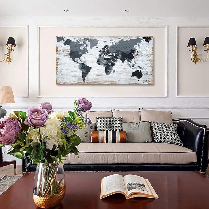 lagre size 36inchx71inch world map Canvas Wall Art Black Wall Decor Office Map - Image 4