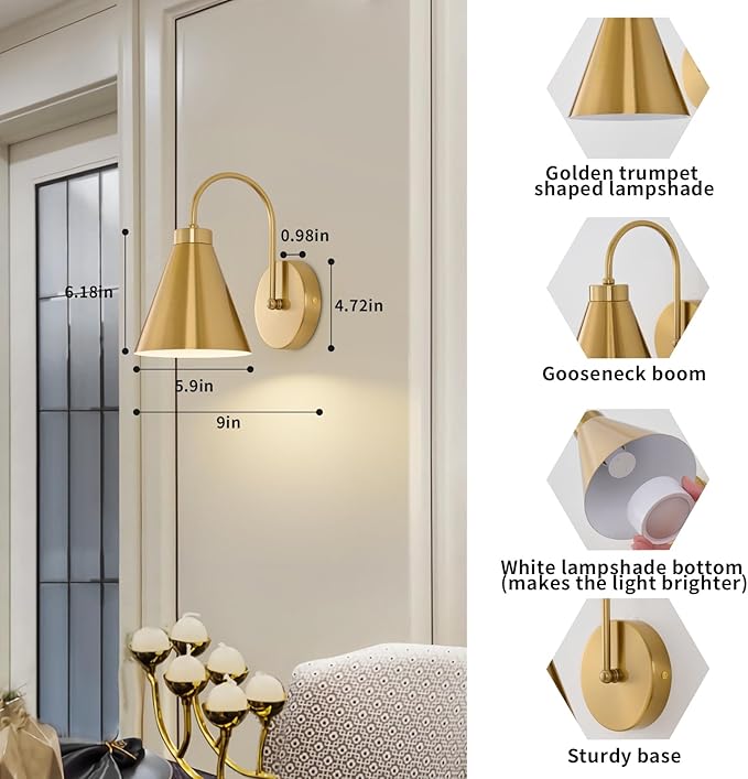 Powfloven Vintage Rechargeable Wall Sconces Set of 2, Wireless Gooseneck Indoor - Image 2