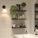 WOPITUES Floating Shelves with Black Metal Guardrail, Shelves - Image 5