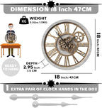 B-Style Large Wall Clock 18 Inch Moving Gear Oversized Vintage Farmhouse Rustic - Image 4
