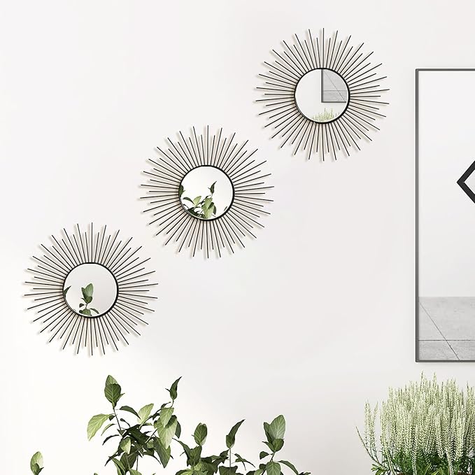 3 Pack Metal Mirrors for Wall Sunburst Wall Mirrors Home Décor Decorative - Image 5