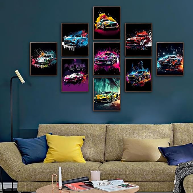 tgguytiy 9pcs Car Wall Art Prints Racing Car Canvas Posters Fashion Wall Decor - Image 6