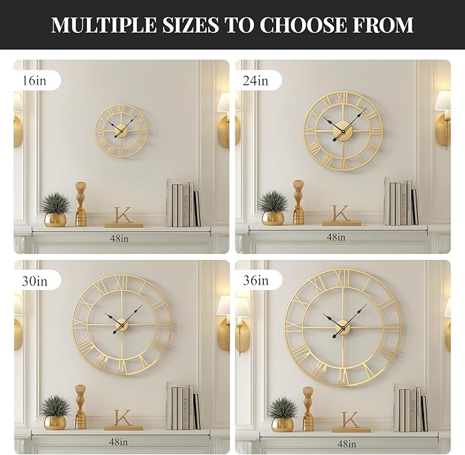 Cuspin 24 Inch Large Wall Clock, Silent Non Ticking Battery-Operated Metal - Image 4