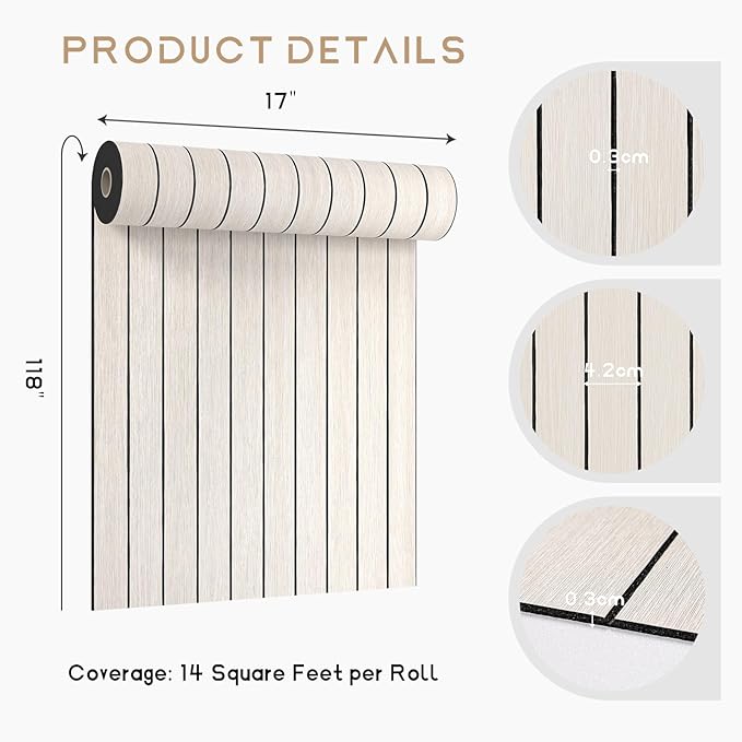 VEELIKE Cream White Oak Wood Slat Wall Panel Peel and Stick 3D Faux Wood Wall - Image 9