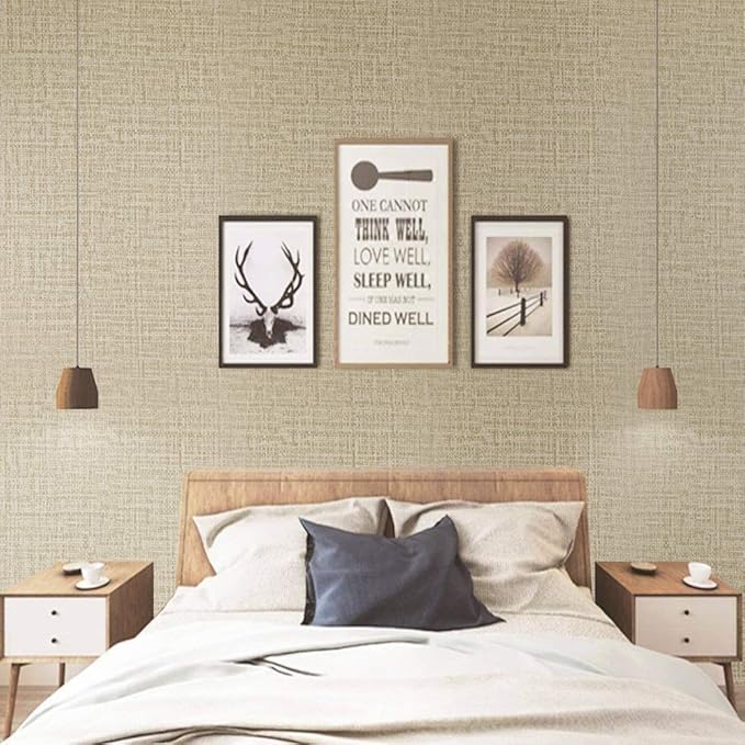 TANONE Khaki Contact Paper Peel and Stick, Grasscloth Beige Wallpaper Self - Image 4