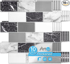 Art3d Peel and Stick Black White Grey Marble Wall Tiles – 12"x12" Thicker by Art3d
