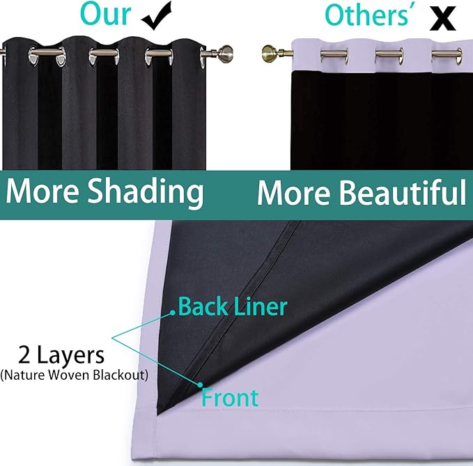 Yakamok 100% Blackout Curtains Energy Saving Thermal Insulated 2 Thick Layers - Image 5