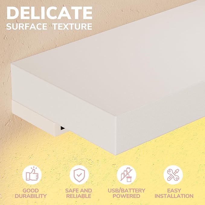 BAMEOS Floating Shelves with LED Lights, Hanging Wall Shelves - Image 8