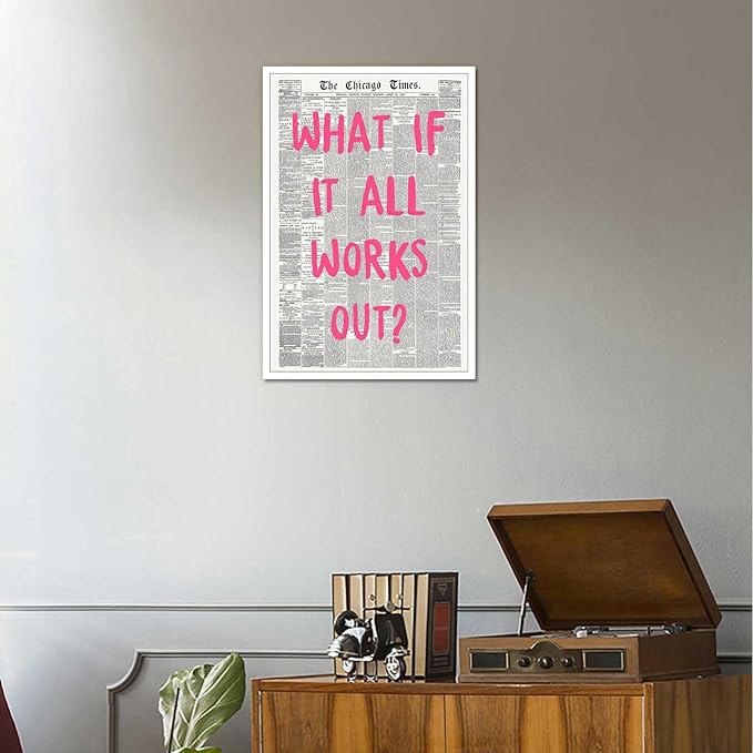 Drimiler What If It All Works Out Poster Retro Newspaper Pink Font Canvas Wall - Image 9