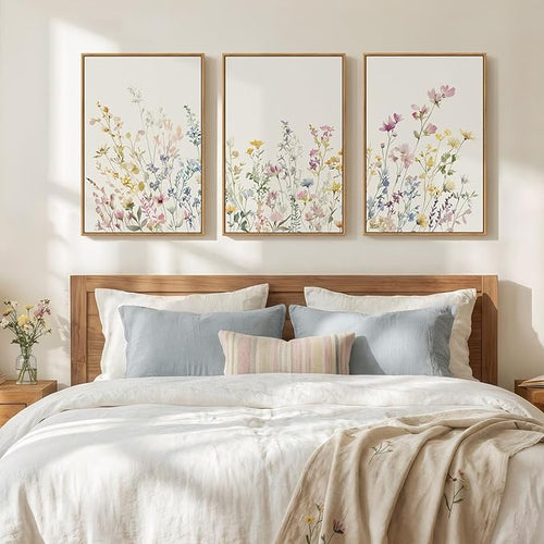3 Piece Framed Watercolor Floral Canvas Wall Art by MXART