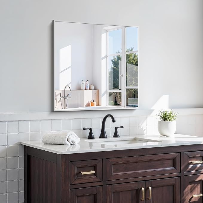KOCUUY Silver Framed Mirror, HD Tempered Glass, Anti-Rust Frame, Modern Design - Image 8