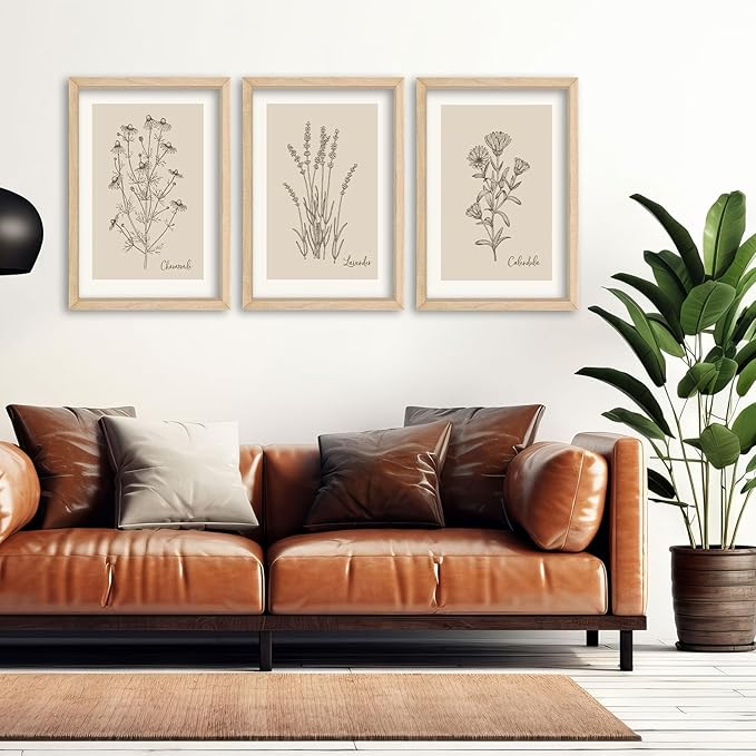 YWJKWLGS Vintage Botanical Wall Art 11x16 Inch Set of 3 Wooded Framed - Image 5