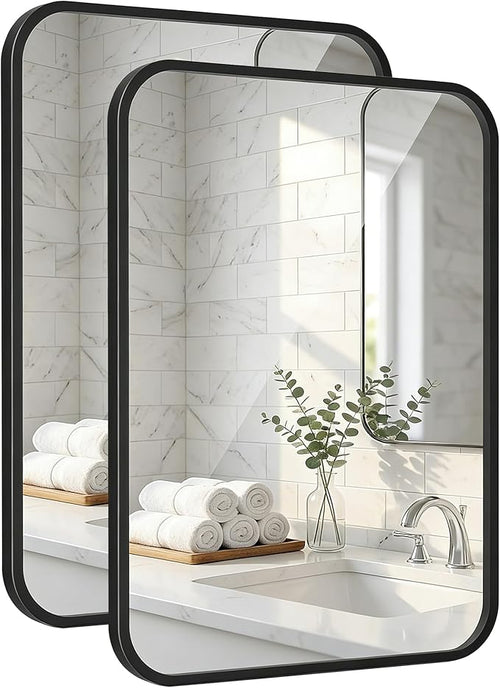 2-Pack 22x30 Inch Matte Black Bathroom Vanity Mirrors | Flush Mount Deep Set by Pocetry