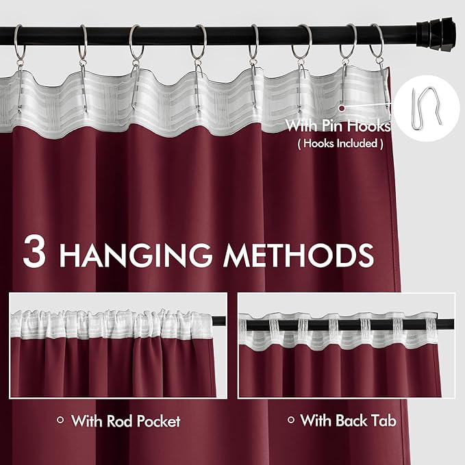 MIULEE Christmas Wine Red Back Tab Blackout Curtain 96 Inch Long 2 Panels Set - Image 3