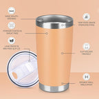 20 oz Tumbler Stainless Steel Tumblers Bulk with Lid Double Wall Insulated Coffee Tumbler Cups for Hot & Cold Drinks Powder Coated Travel Coffee Tumbler Mug Metal (Cream Orange, 12 pack)