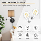 GOODATE Dimmable Plug in Wall Sconces, Swing Arm Wall Lamp, Wall Sconces Set of - Image 3