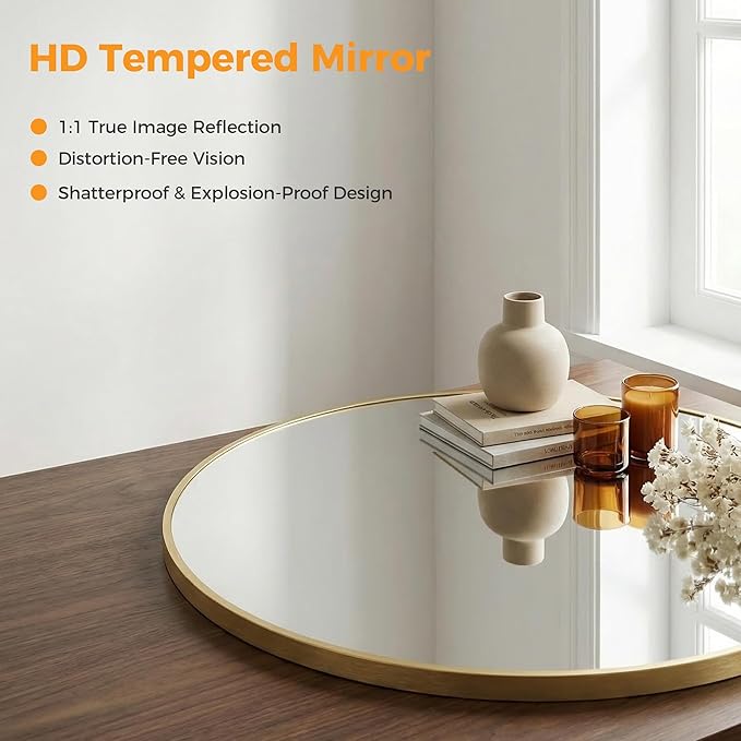 OLIXIS 28 Inch Gold Round Bathroom Wall Mirror, Round Bathroom Mirrors - Image 4