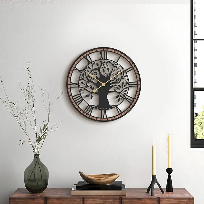 Micasso Wall Clocks Battery Operated: 21Inch Farmhouse Tree of Life Metal - Image 6