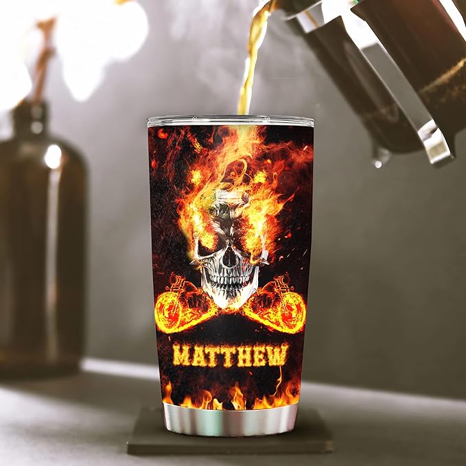 WAZONE Personalized I Don't Snore I Dream I'm A Motorcycle Tumbler Custom Name Insulated Cup 20oz 30oz Skull Stainless Steel Travel Mug Coffee Birthday Christmas For Men Boys Him