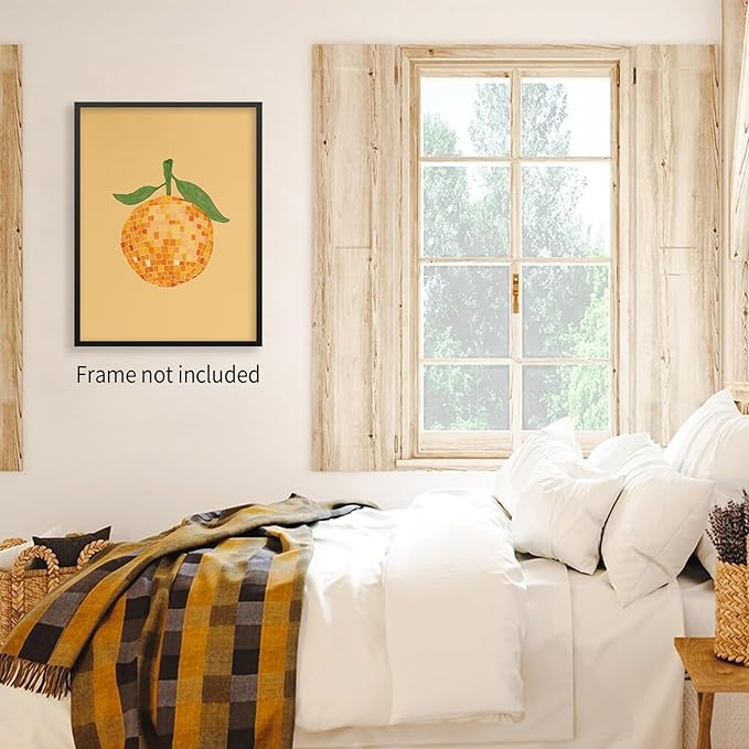 jkahh Disco Ball Orange Wall Art Retro Funky Preppy Fruit Poster Trendy Bar - Image 3