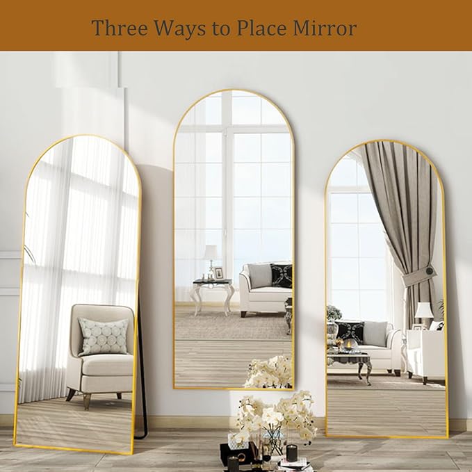 Dewfig 71"X26" Arched Full Length Mirror, Free Standing Leaning or Wall-Mounted - Image 4