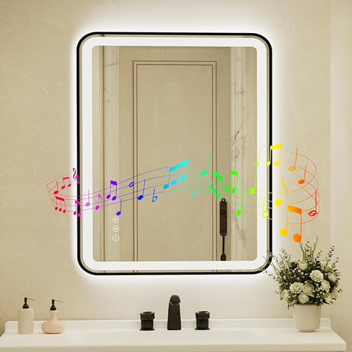 32x40 Inch Black Framed LED Bathroom Mirror by Unknown