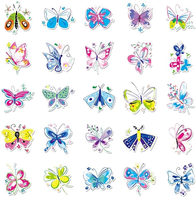 Colorful Butterfly Stickers for Teens Boys Girls Kids|50 Pcs|Vinly Waterproof Stickers for Laptop Tablet Flasks Scrapbook Bottles Phone Luggage Notebook,Insects Decal Pack(Colorful Butterfly-50Pcs)