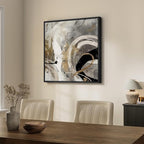 Framed Neutral Abstract Wall Art, Modern Gray Black Gold Canvas Prints Artwork - Image 2