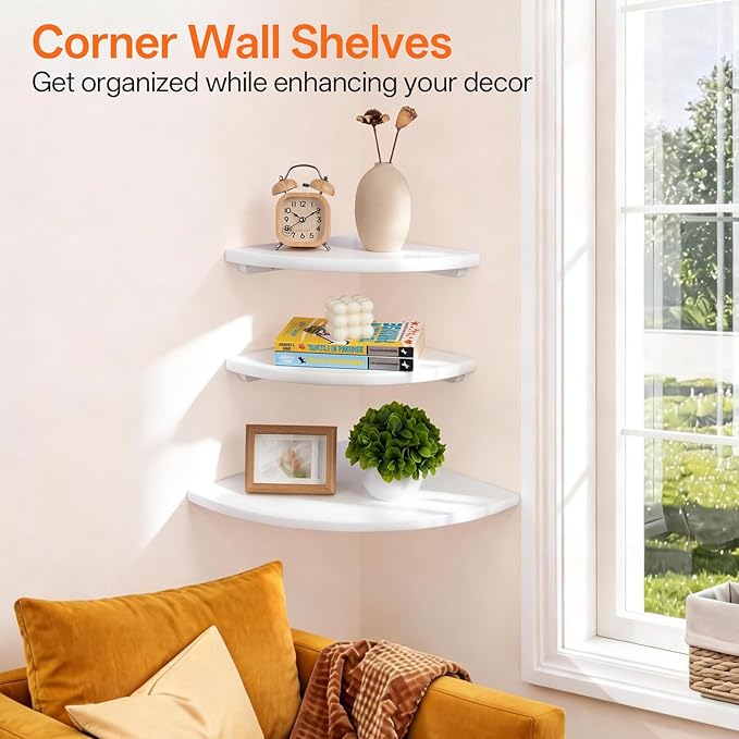 White Floating Corner Shelves, Living Room - Image 3